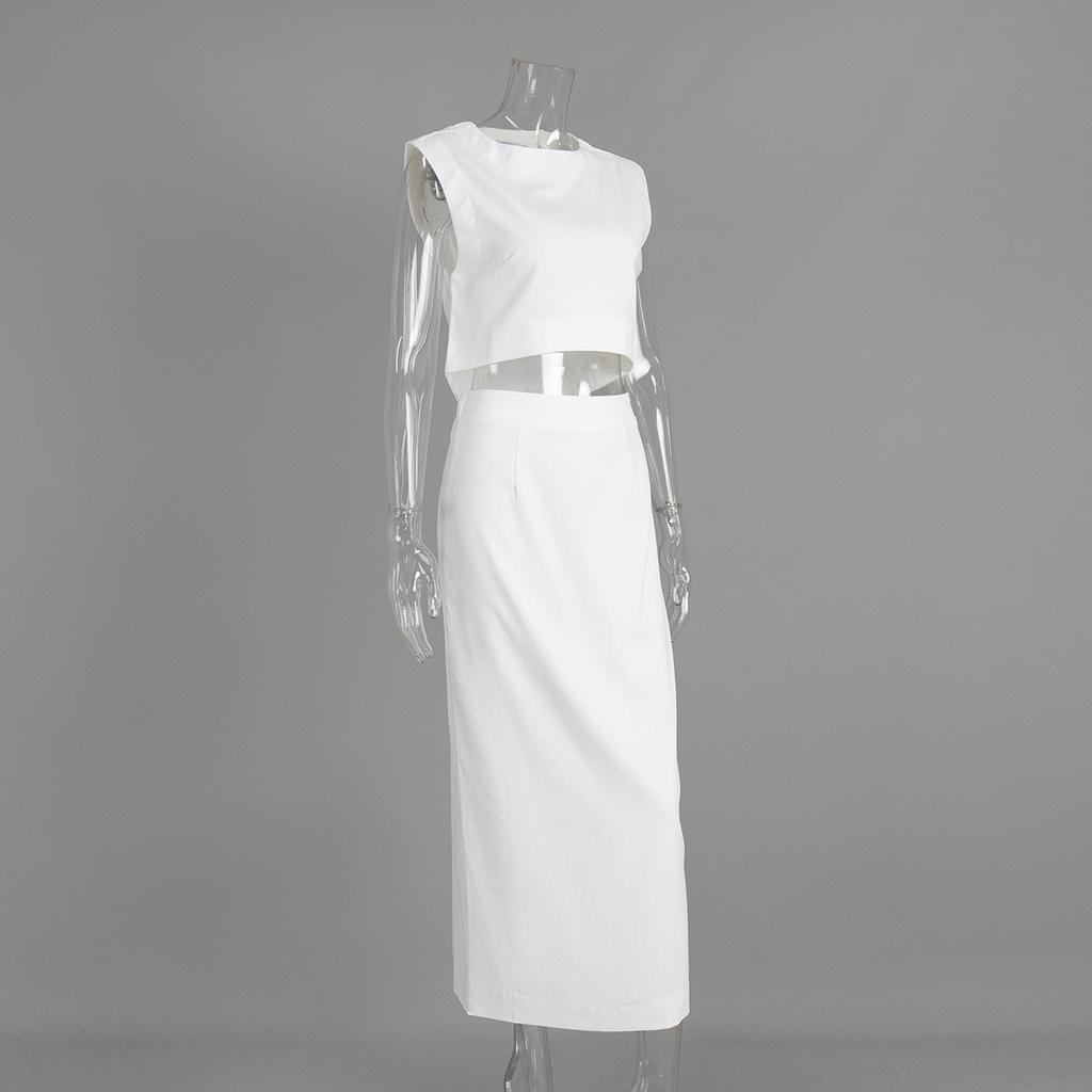 Spring Summer New Women's Cotton Linen Vest Skirt Set INS Casual Two Piece Outfit European American Style