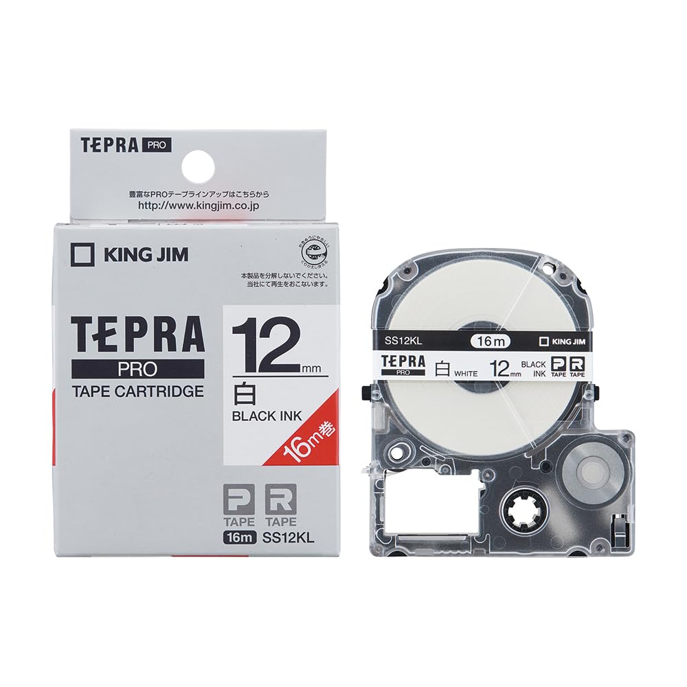 

King Jim Tepra PRO Tape White 16m SS12KL [Genuine] Cartridge, Long, 12mm, Label/Black Text, Length, [Used]