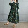 DIMANAF 2025 Damen Übergröße Frühling Langes Kleid Locker Basic Druck Vintage Lässig Floral Oversize Langarm Maxi