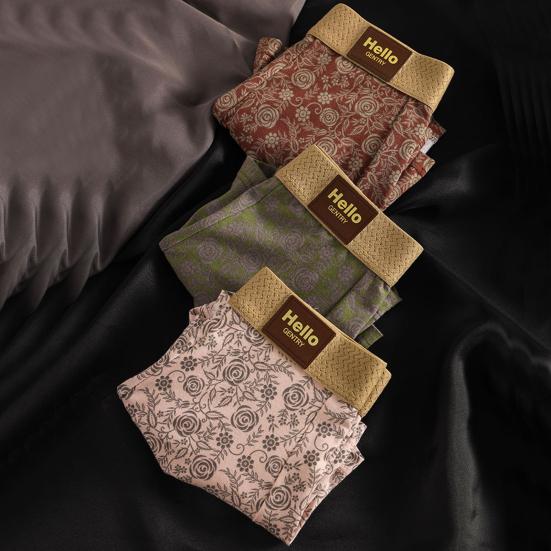 Erkek Boxer İç Çamaşırı Orta Bel Lastikli Bel U-Şekilli Konveks Külot Çiçek Desenli Pijama İç Çamaşırı Günlük Giyim