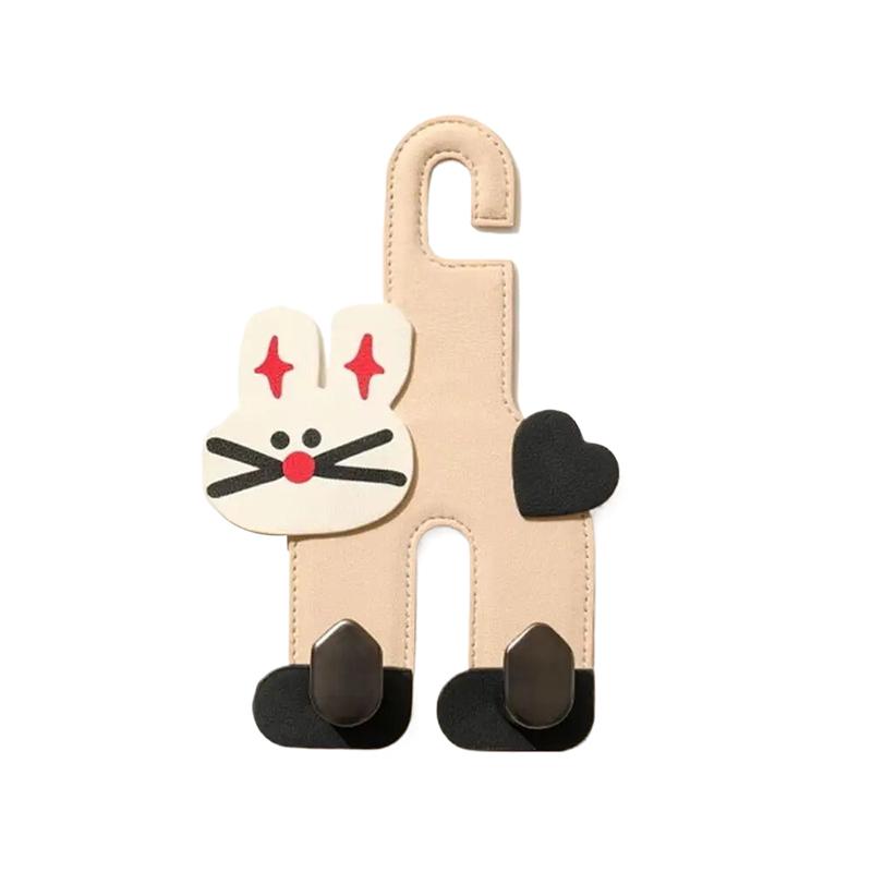 

Dual Hook Car Rear Seat Back Hooks Cat/Bunny Shape Pu Leather Car Headrest Hanger Large Load-Bearing Easy To Install