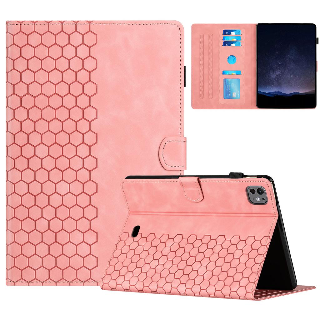 For iPad Pro 11 (2024) Case Honeycomb Printed Leather Tablet Cover with Card Slot