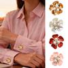 Elegant Button Cover Cufflinks with Flower Faux Pearl Rhinestone Cufflink Button Covers for Women Blouses Tuxedo Shirt Dress