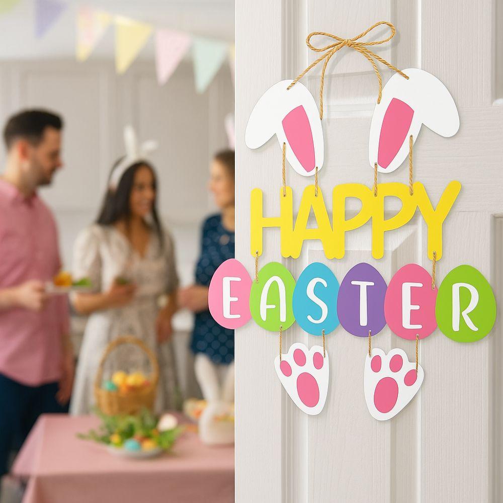 Photo Props Cartoon Easter Door Hanging Colorful Paper Bunny Egg Decoration Handmade Rabbit Door Wall DIY Pendants Party Favors
