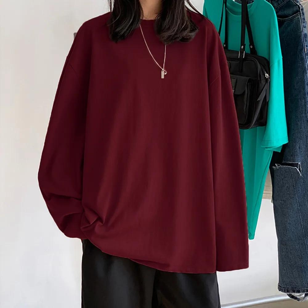 100% Cotone 20224 Primavera Nuovo Maglietta a Maniche Lunghe Donna Maglietta Basic Maglietta Oversize Donna Casual Girocollo Maglietta Donna Taglia USA