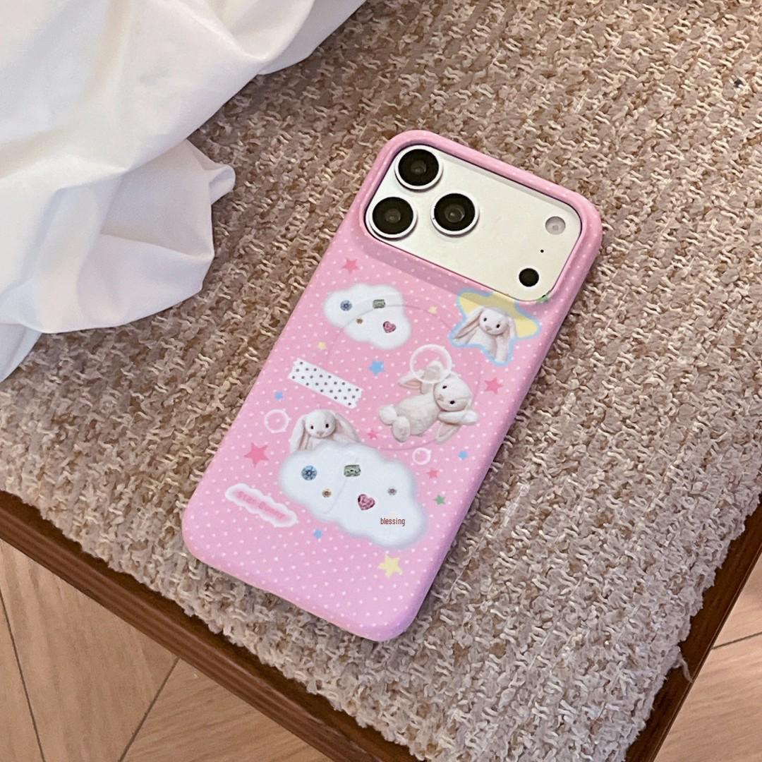 

Pink Polka Dot Magnetic Phone Case for iPhone 17 Pro Max with Cloud Bracket iPhone 17 Pro