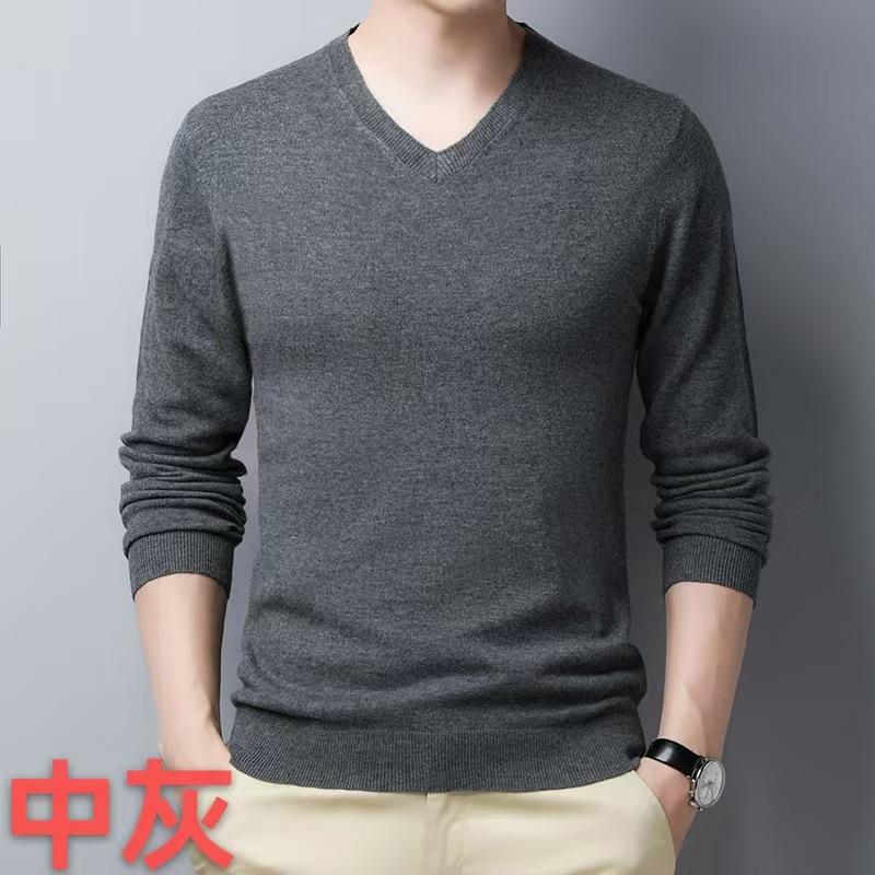 100% Pure Wool Sweater Men'S Spring And Autumn Chicken Heart Neck Knitted Sweater Versatile Men'S Wool Sweater Casual Bottoming Shirt