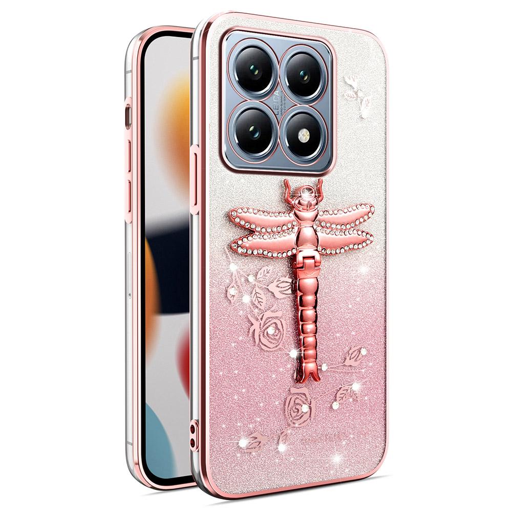KADEM For Xiaomi 15T Case Dragonfly Kickstand TPU Flowers Glitter Phone Cover