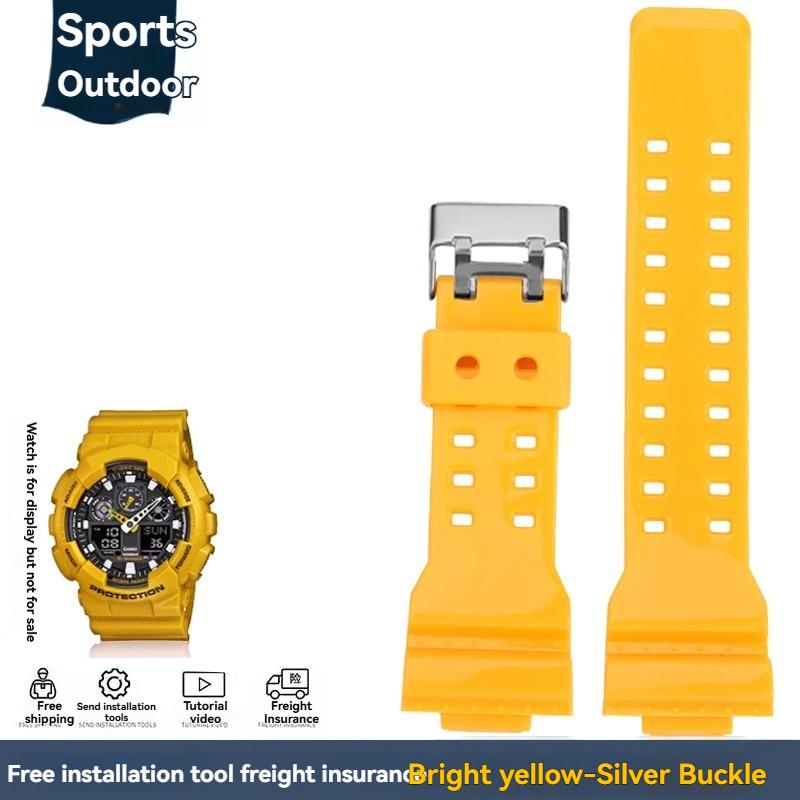

Для Casio G-shock Черно-золотой GA-110 GA-100 GA-120 Ga140 ga700 400 Резиновый силиконовый спортивный ремешок для часов Мужской резиновый ремешок для часов 16 мм 16mm