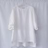 Export Original Order Leftover Stock Cotton and Silk White round Neck Pullover Shirt Plus Size Loose Casual Embroider 3/4 Sleeve Cool