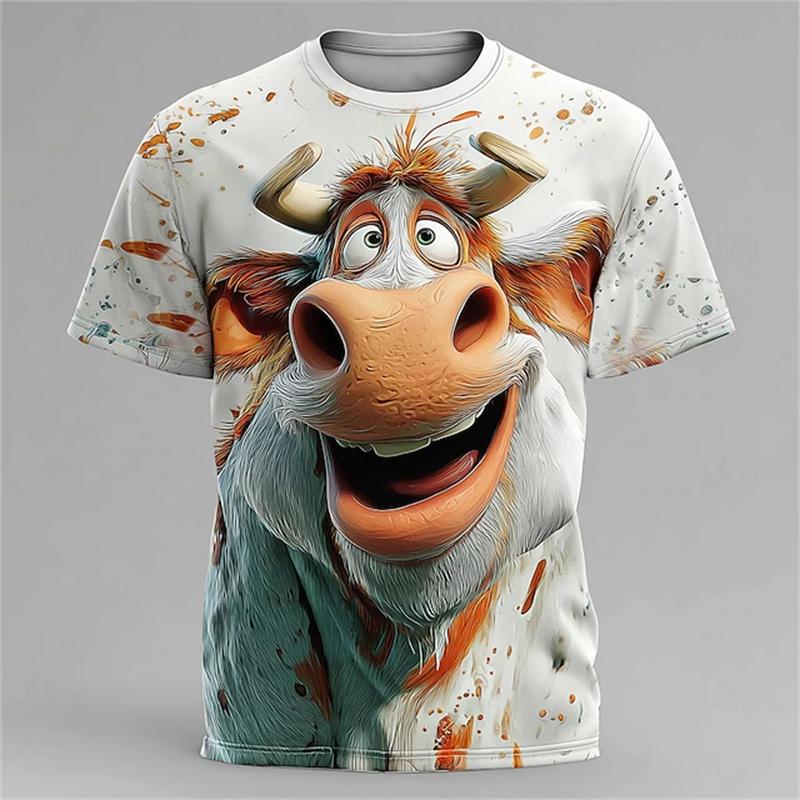

Summer Men s Fun Animal Print T-Shirt Hilarious Cow Abstract Pattern Short-Sleeve T-Shirt Unique Outdoor Oversized T-Shirt XS