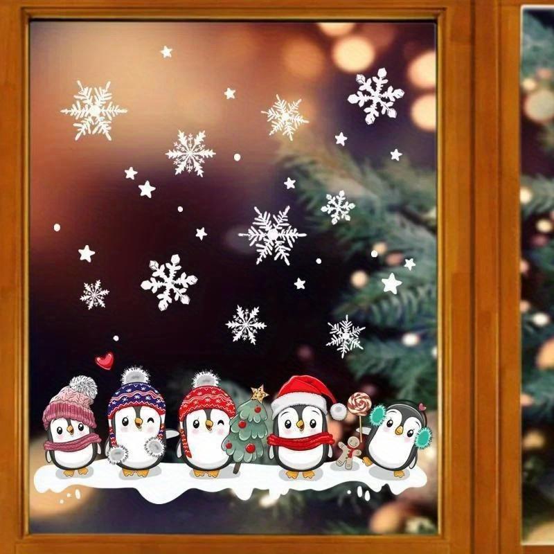 1pc Christmas Tree Branch Owl Penguin Snowflake Electrostatic Sticker Window Flim Creative Minimalist Home Decorations