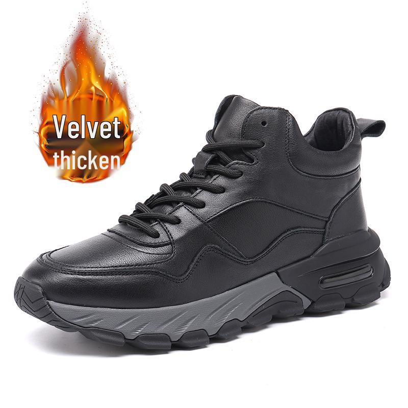 

Мужские зимние ботинки хайтопы из натуральной кожи - Плюс бархатная теплая подошва, мягкая подошва, повседневная рабочая обувь 8161 42