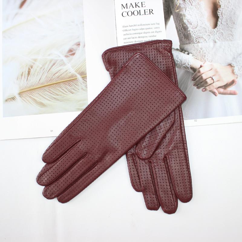 Nowe Damskie Rękawiczki ze Skóry Owczej Modny Pełny Wzór Siatki Chłodne Oddychające Jedwabna Podszewka Skórzane Rękawiczki do Jazdy