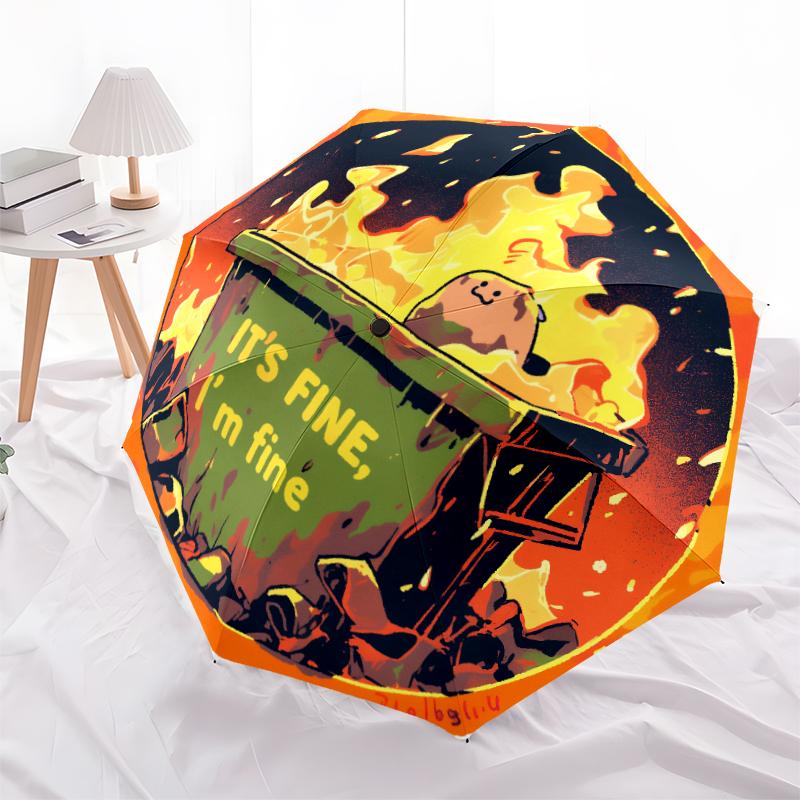 1 PC Automatic Folding Umbrella - Flame Art Pattern, Portable & Foldable Design with 8 Ribs, Christmas Birthday Gifts