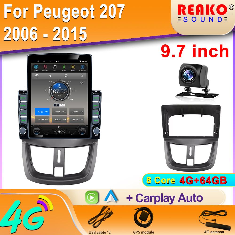 9.7" Vertical Style Tesla Screen Android Car Radio For Peugeot 207 2006 - 2015 GPS Navigation Multimedia Player Carplay 2din