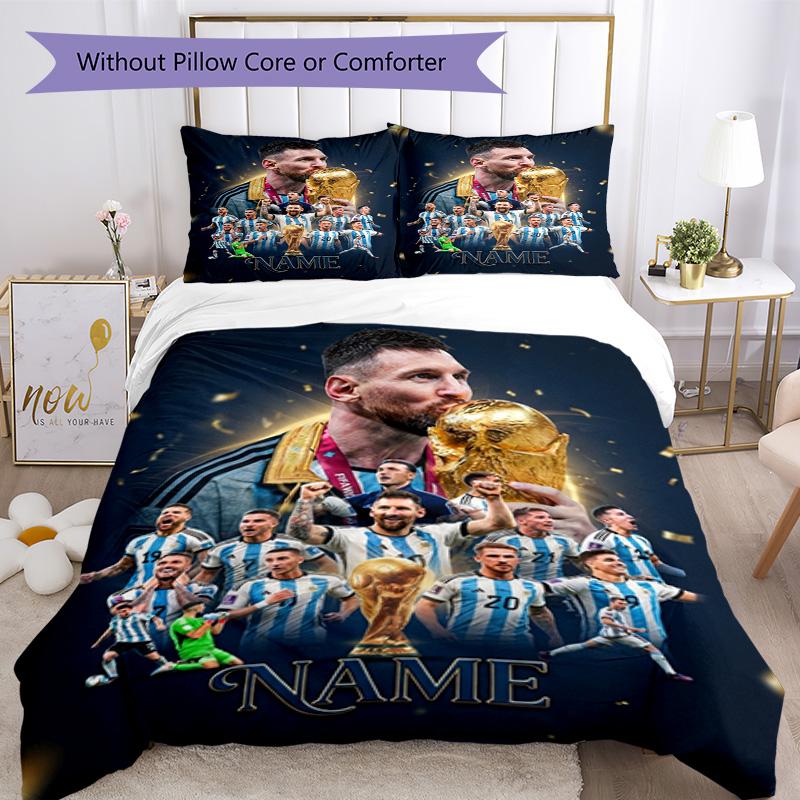 Messi World Cup Champion Celebration Personalized Name Bedding Set,Cozy Bed Linen for Teen Boys Bedroom Decoration,Perfect Birthday Gift,Washable Duve