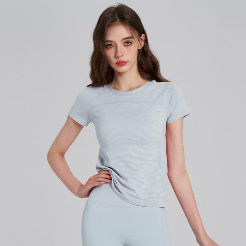 Women's Slim-Fit Knit Yoga Tee - One-Piece, Short Sleeve, Casual Outdoor Sports Top