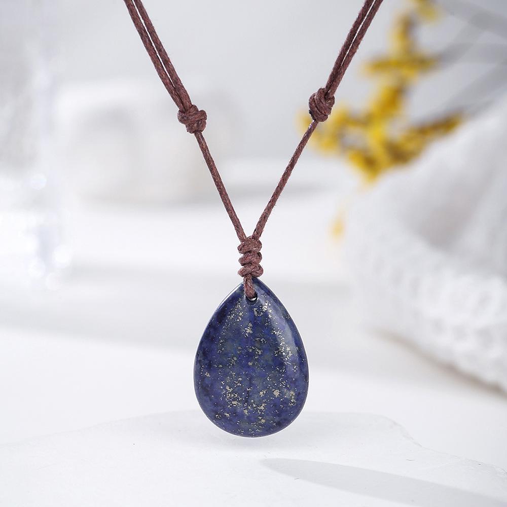 Natural crystal pendant, amethyst necklace, hand woven, water droplet jewelry