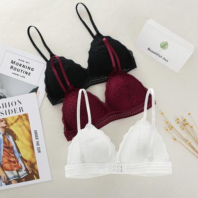 French Style Bralette Seamless Deep V Lace Girl Bra Wireless Thin Sexy Lingerie Soft Bras