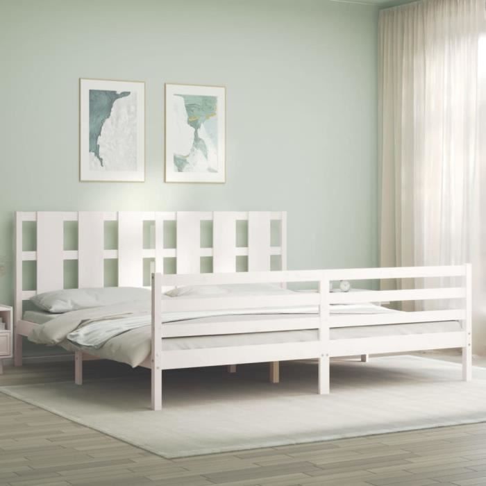 VidaXL Bed Frame with Headboard White Super King Solid Wood 3194132
