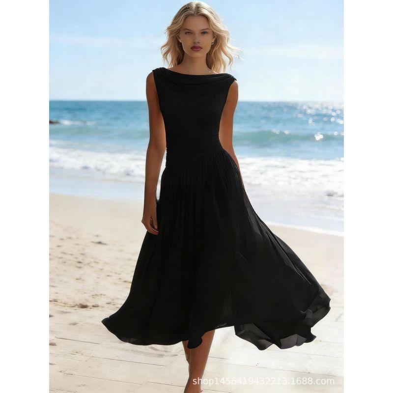 European and American Vacation Elegant Party Vacation Elegant Chiffon Dress New
