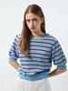 Renezmia Striped Crop Sweatshirt_Blue