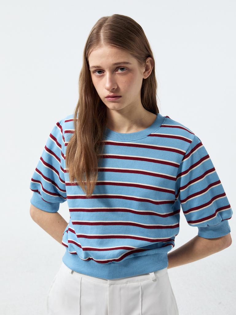 RENNESMIA Striped Crop Sweatshirt_Blue