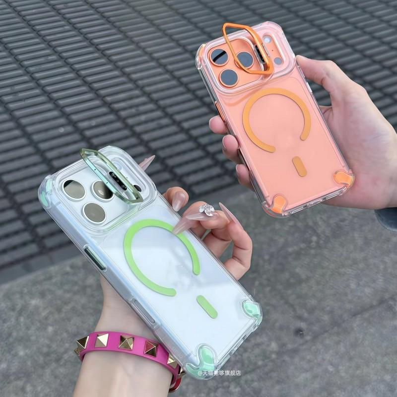 Clear Magnetic Case With Stand IPhone 18 ProMax 17 16 15 14 13 12 11 Shockproof Camera Protection Slim Fit