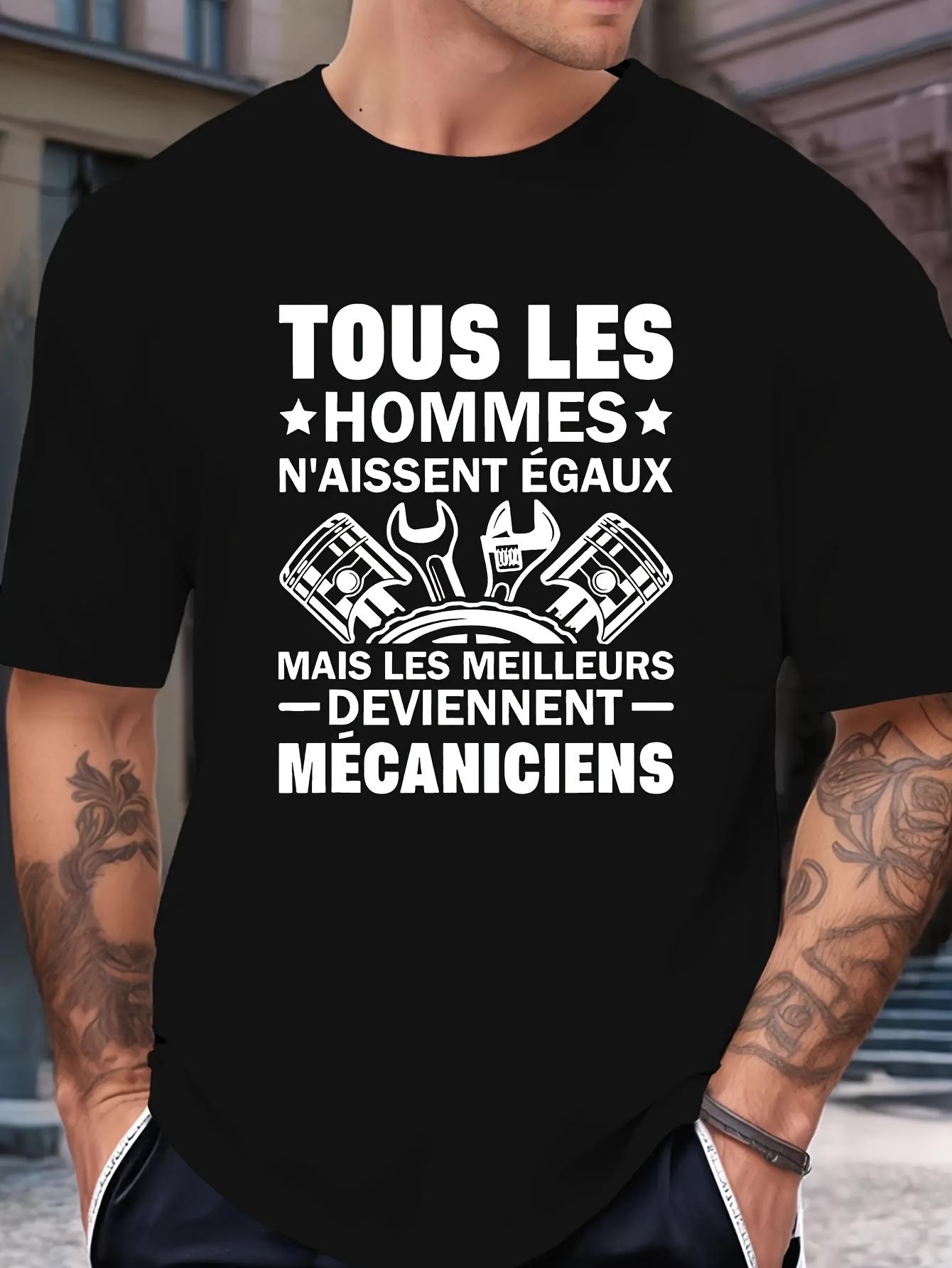 Long Sleeve T-Shirt y2k French Mechanic Slogan T Black/White L
