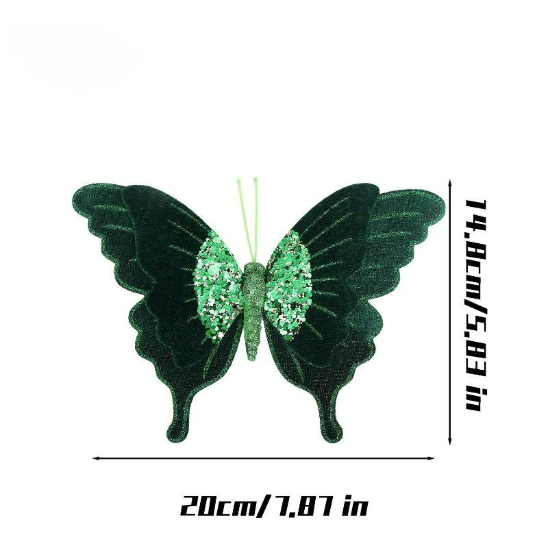 Velvet Butterfly Red Green Xmas Tree Simulated Butterfly Hanging Ornaments Christmas New Year Party DIY Home Decoration Supply