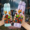 1PC Colorful Stacked Cat Pattern 750ml Color Plastic Sports Water Bottle Leakproof Flip Straw Lid Suitable for Sports Office Home Use