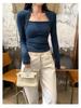 Women's European Tencel Wool Square Neck Long Sleeve Slim Fit Top - Autumn/Winter 2025