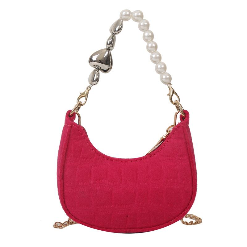 Trendy Solid Color Women's Mini Bags  Summer Temperament Fashion Chains Crossbody Pack Chic Pearl Handbag