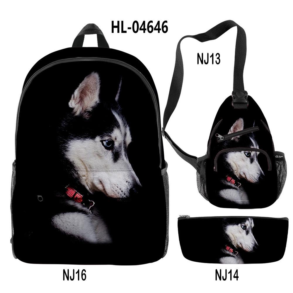 Classico Novità Strano Divertente Cool Husky Stampa 3D 3pz/Set alunno Zaini Scolastici Zaino per Viaggio per Laptop Borsa da Petto Astuccio