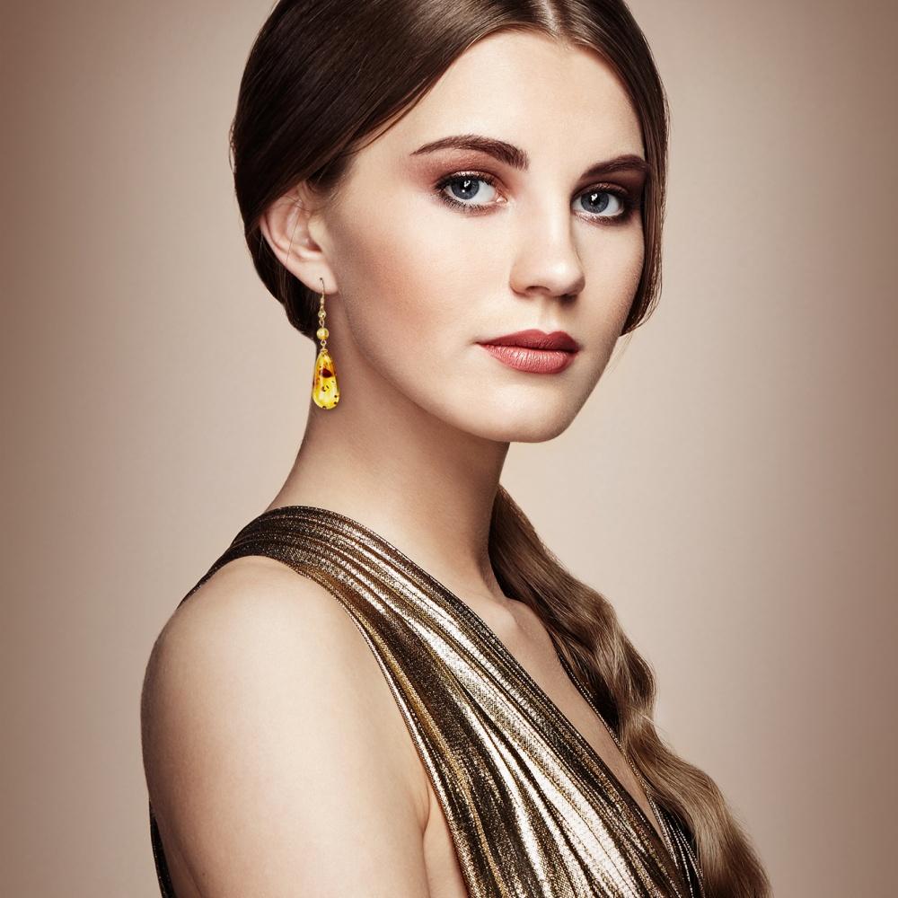 Amber Drop Earring 925 Sterling Silver Gold Plated Custom Fashion Jewelry Women Earrings