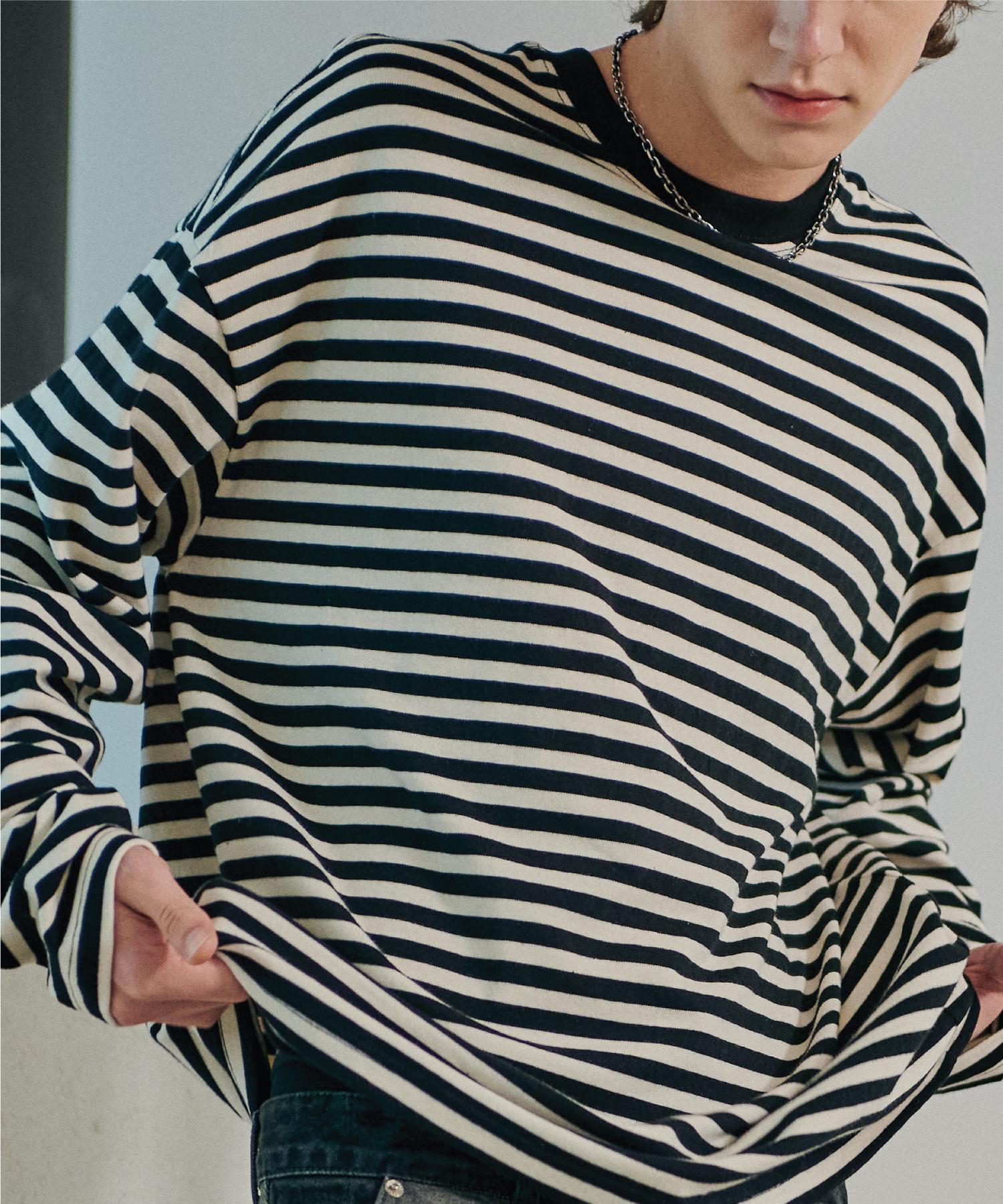 Compagno Long Sleeve Heavy Oversized Striped Black Stripe/L