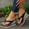 Fashion Plus Size Pu Leather Wedges Sandals Women Summer Thick Sole Non Slip Clip On Beach Slippers Comfort Chunky Platform Flip Flops