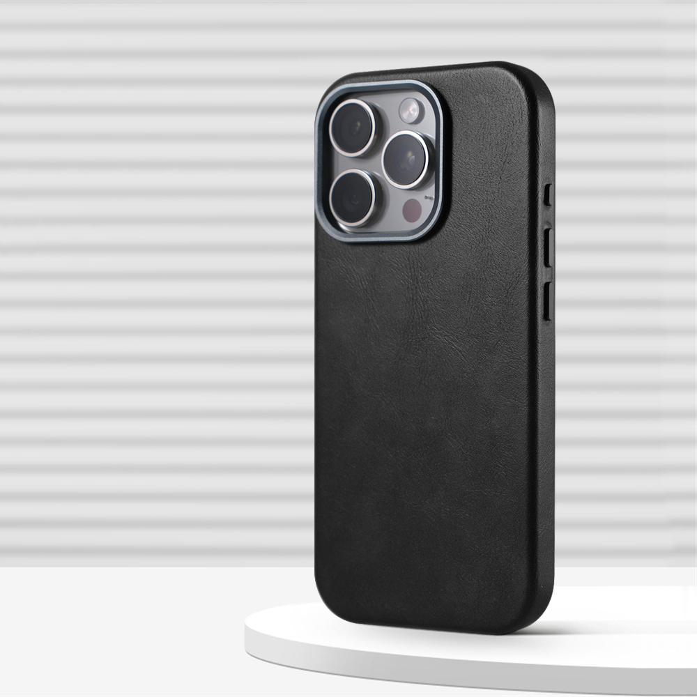 Luxury Business Retro Leather Magnetic Case For 17 Pro Max 16 Plus 15 14 13 MagSafe Alloy Lens Wireless Charging Cover