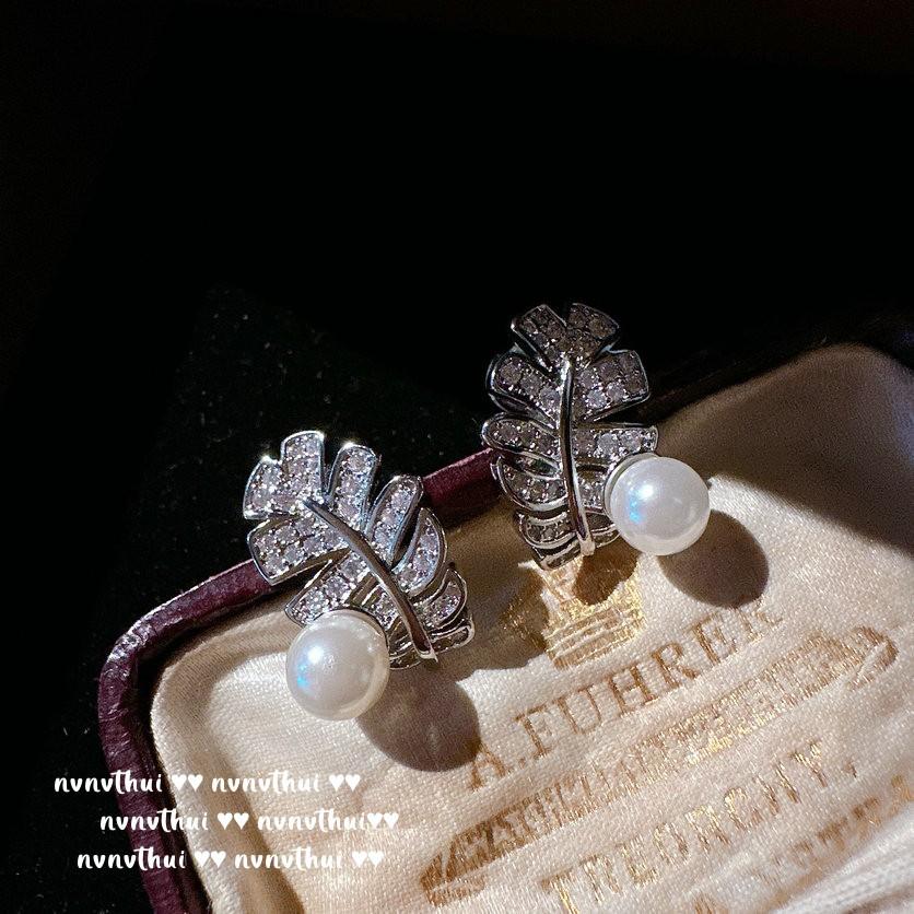 Mermaid Tears, Feather Gem Pearl Necklace, Tahiti, Lady Grey Bead Earrings, Feather Zircon Ring