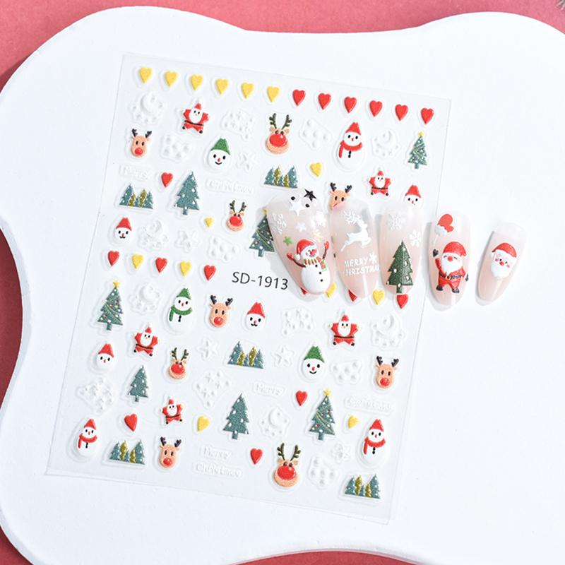 Christmas Lovely Cartoon Bowknot Santa Claus Snowman Christmas Tree Elk Snowflake Nail Art Stickers Xmas Cute Manicure Decals