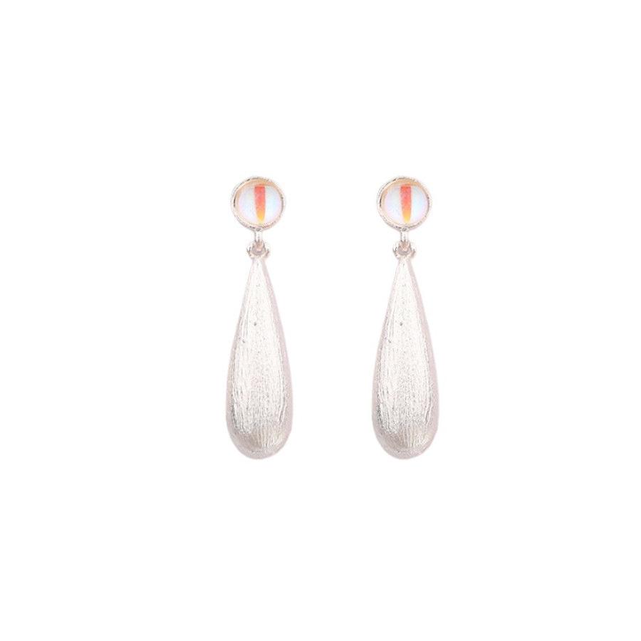 Gradual Change Color Moonstone Water Drop Earrings Vintage Court Vintage Long Matte Geometric Oval Brushed Stud Earrings