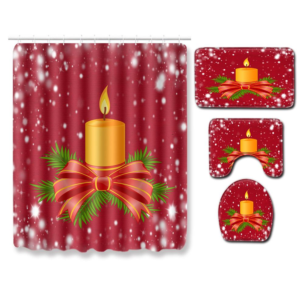 Christmas Shower Curtain Floor Mat Combination Four-Piece Set Bathroom Toilet Carpet Shower Room Mat Foot Mat