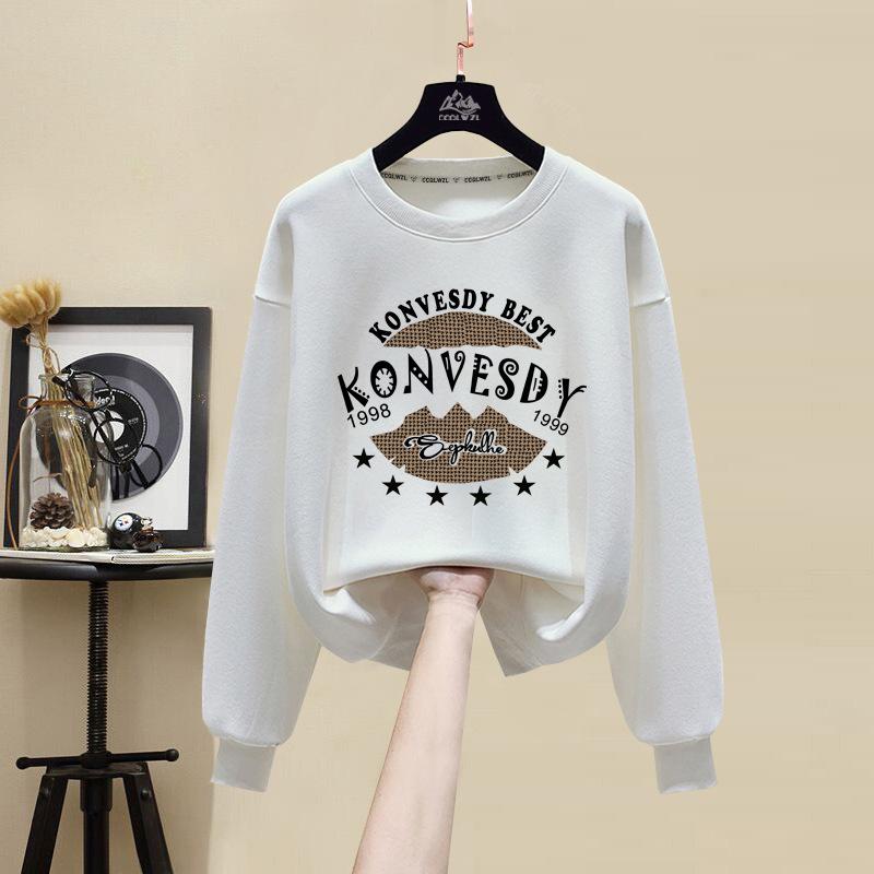 2025 pure cotton sweater women's spring and autumn models round neck loose and thin winter velvet thickened long sleeves student ins