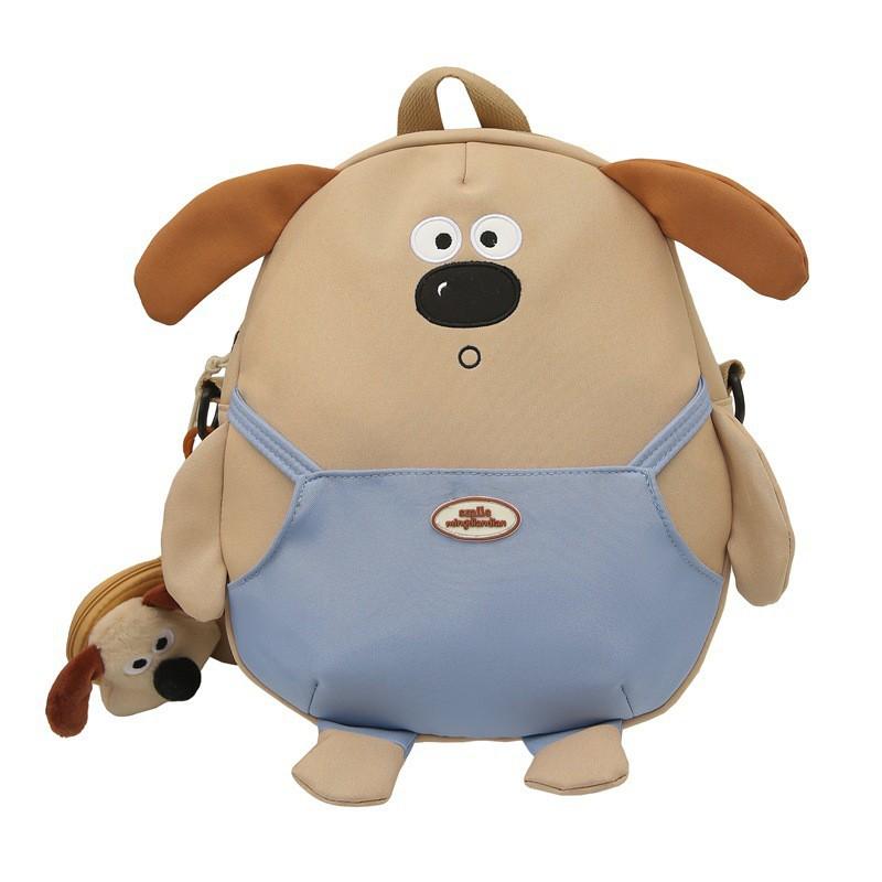 Japanese Ins Cute Puppy Backpack Women's Large-capacity Cartoon Funny Canvas Cross-body Bag Soft Student Schoolbag