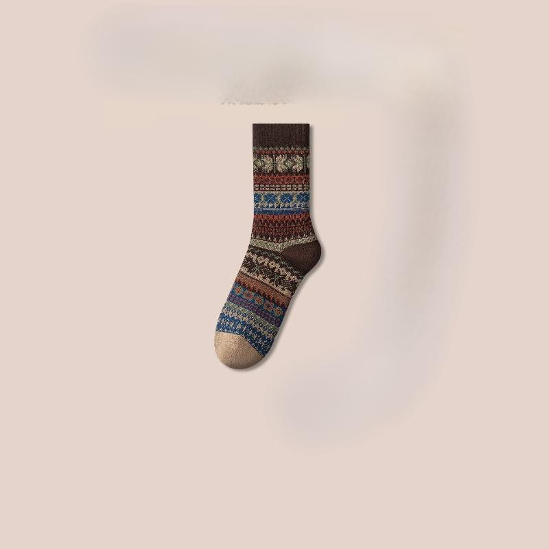 Ethnic-style Women's Midsize Socks, Women's Cotton Socks, Fashionable Long Socks for Autumn and Winter, Versatile Long Stockings