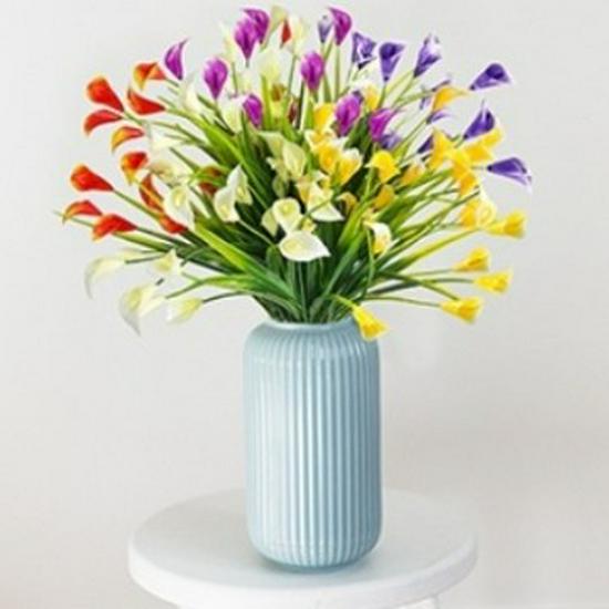 UV-Resistant Fake Calla Lily Bouquet, 5-Prong Spring Grass, for Weddings and Hotel Decor