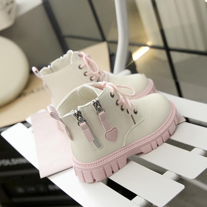 

Дитячі милі шкіряні черевики на блискавці збоку - Осінньо-зимові в стилі Мартін, м яка підошва для дівчаток Size 31, Insole length 19 cm