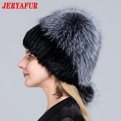 Chapeau de fourrure d'hiver pour femmes fourrure naturelle tricoté vison renard Pom Pom chapeaux de fourrure avec des boules élégant chaud mode filles bonnets chapeau