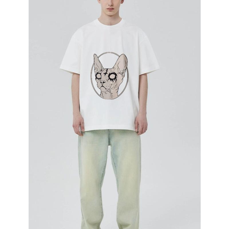 Black T Shirt with Sphynx Cat Skull Print for Casual Wear